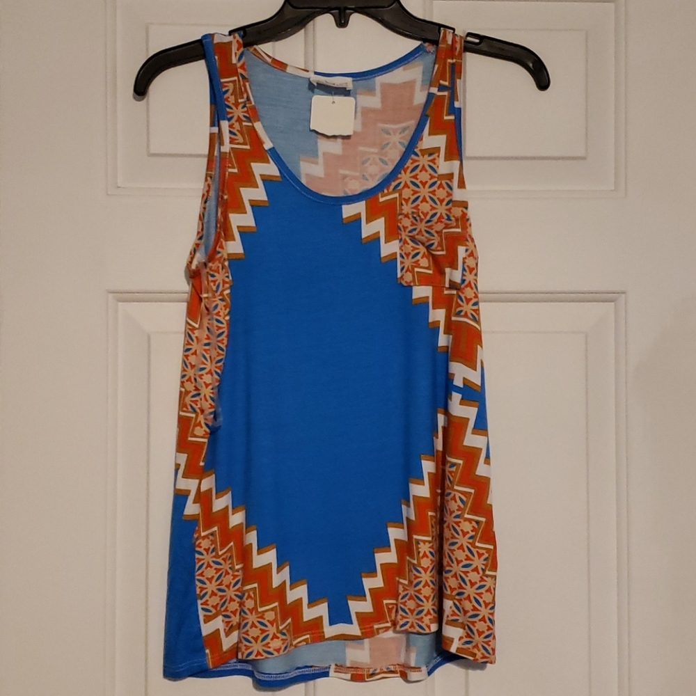 Blue Aztec sleeveless shirt Brand New